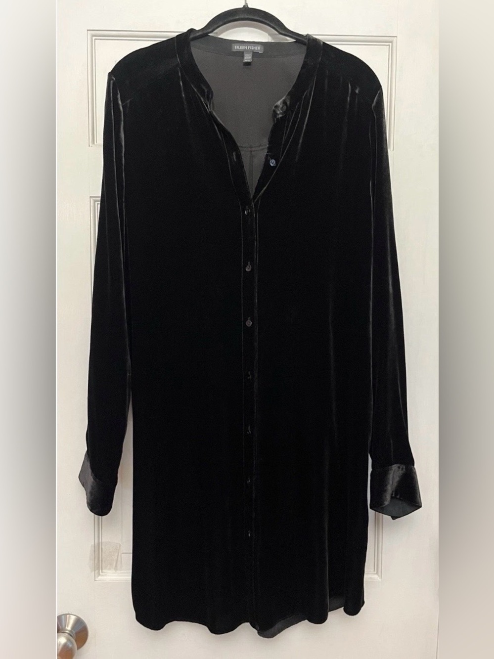 Eileen Fisher Black Velvet Mandarin Collar Tunic Top size M